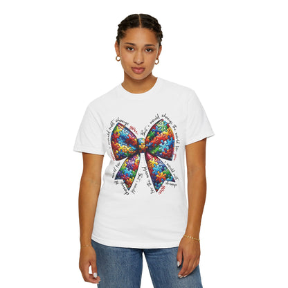 I Would Not Change You But I Would Change The World For You Shirt Autism Awareness Puzzle Bow T-Shirt