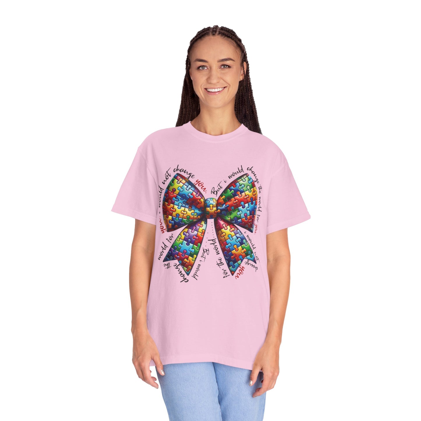 I Would Not Change You But I Would Change The World For You Shirt Autism Awareness Puzzle Bow T-Shirt