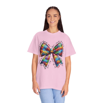 I Would Not Change You But I Would Change The World For You Shirt Autism Awareness Puzzle Bow T-Shirt
