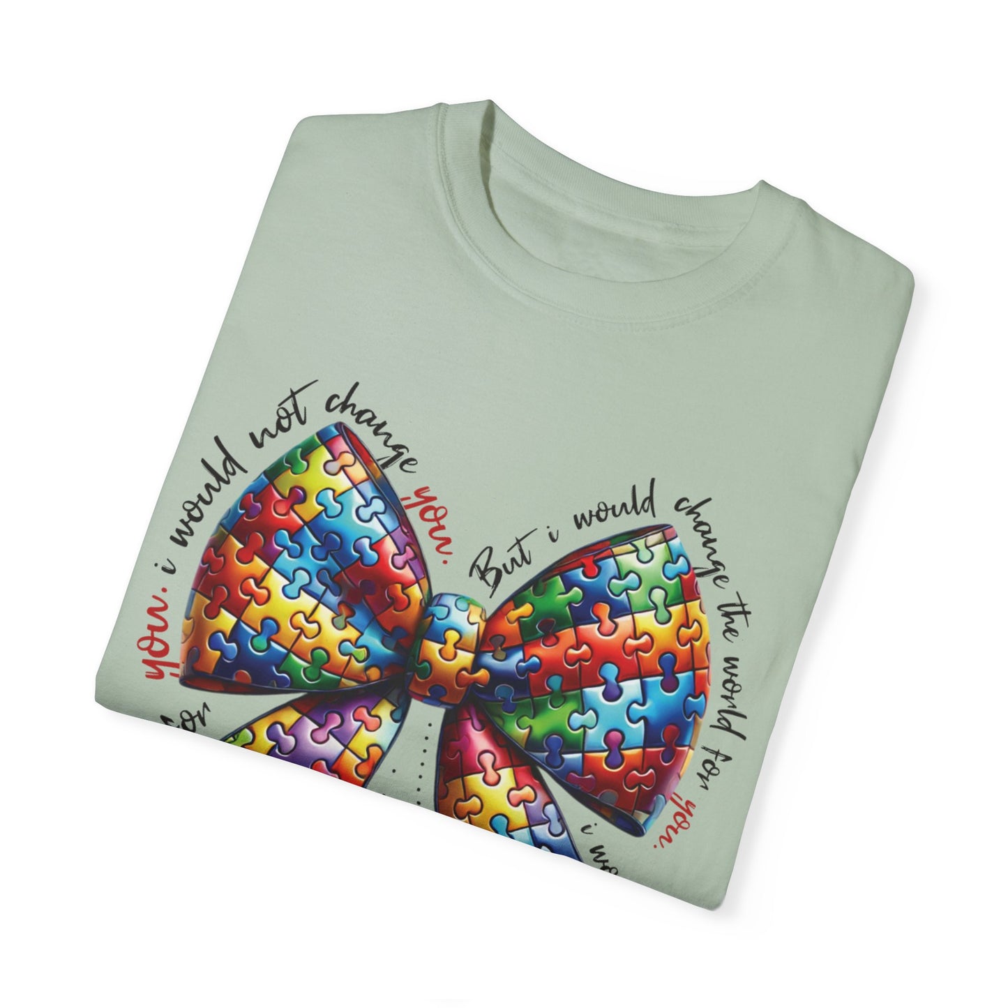 I Would Not Change You But I Would Change The World For You Shirt Autism Awareness Puzzle Bow T-Shirt