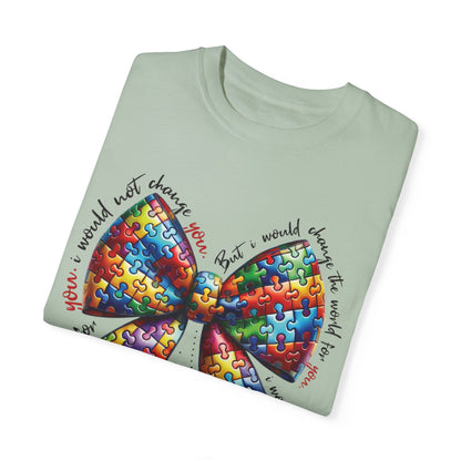 I Would Not Change You But I Would Change The World For You Shirt Autism Awareness Puzzle Bow T-Shirt