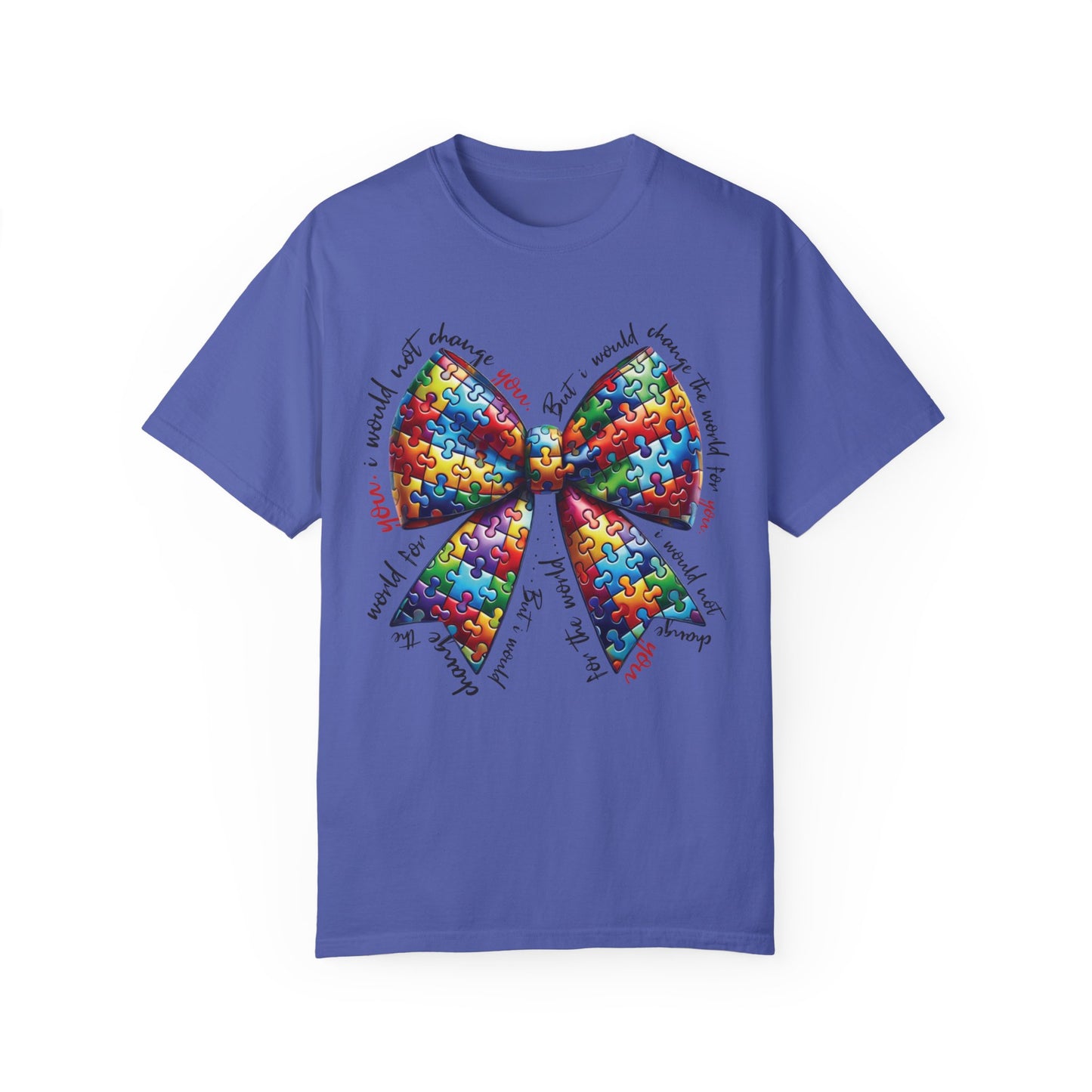 I Would Not Change You But I Would Change The World For You Shirt Autism Awareness Puzzle Bow T-Shirt