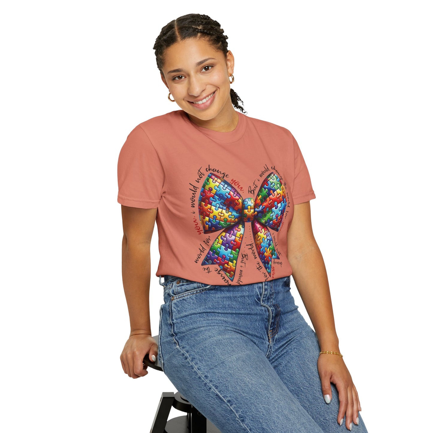 I Would Not Change You But I Would Change The World For You Shirt Autism Awareness Puzzle Bow T-Shirt
