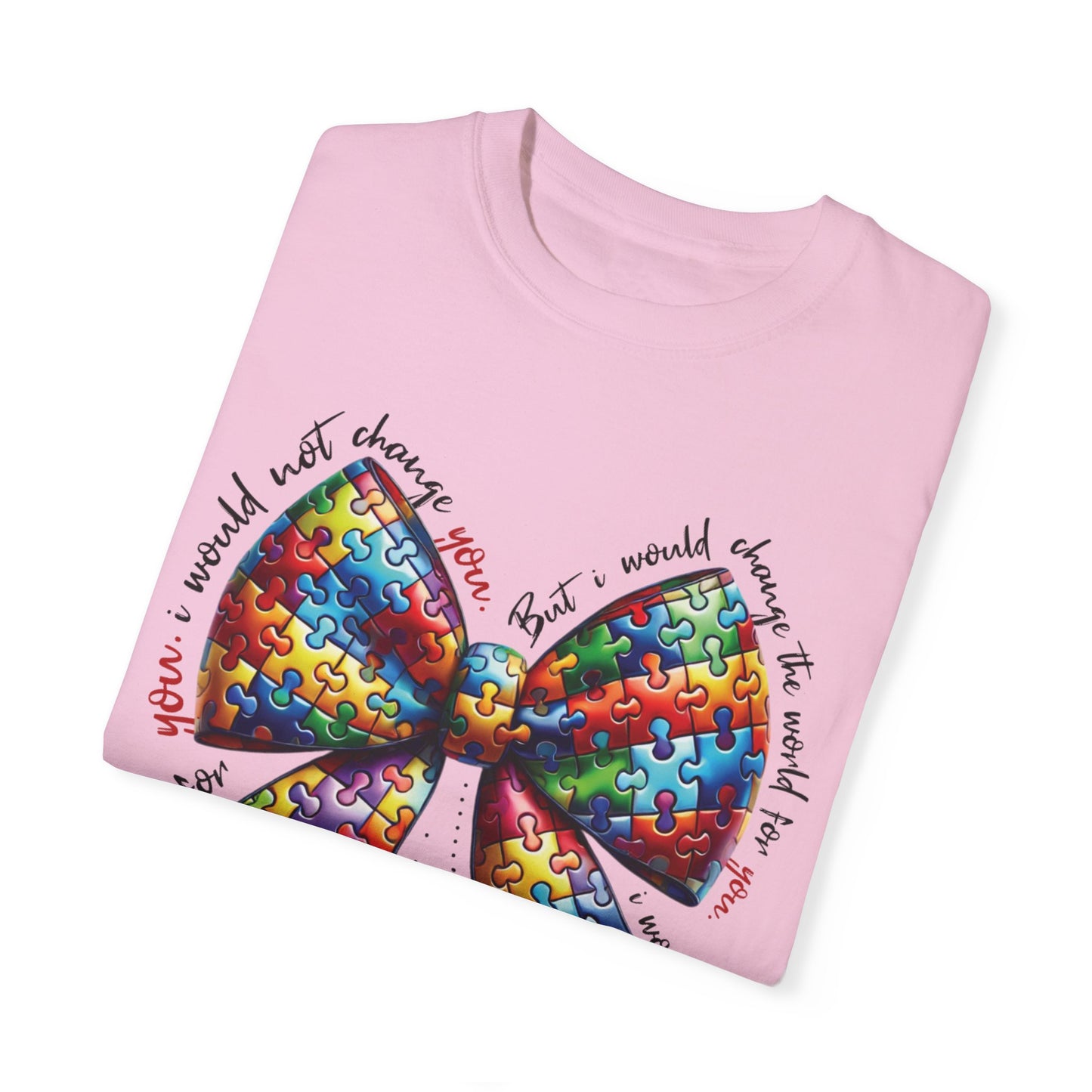 I Would Not Change You But I Would Change The World For You Shirt Autism Awareness Puzzle Bow T-Shirt