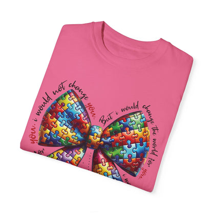 I Would Not Change You But I Would Change The World For You Shirt Autism Awareness Puzzle Bow T-Shirt