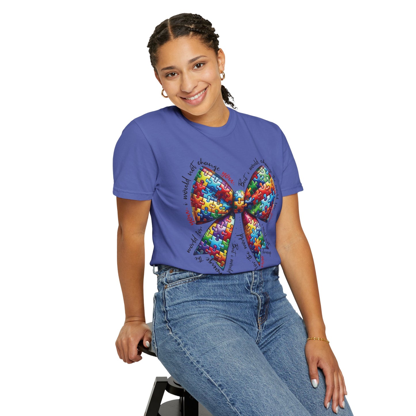 I Would Not Change You But I Would Change The World For You Shirt Autism Awareness Puzzle Bow T-Shirt