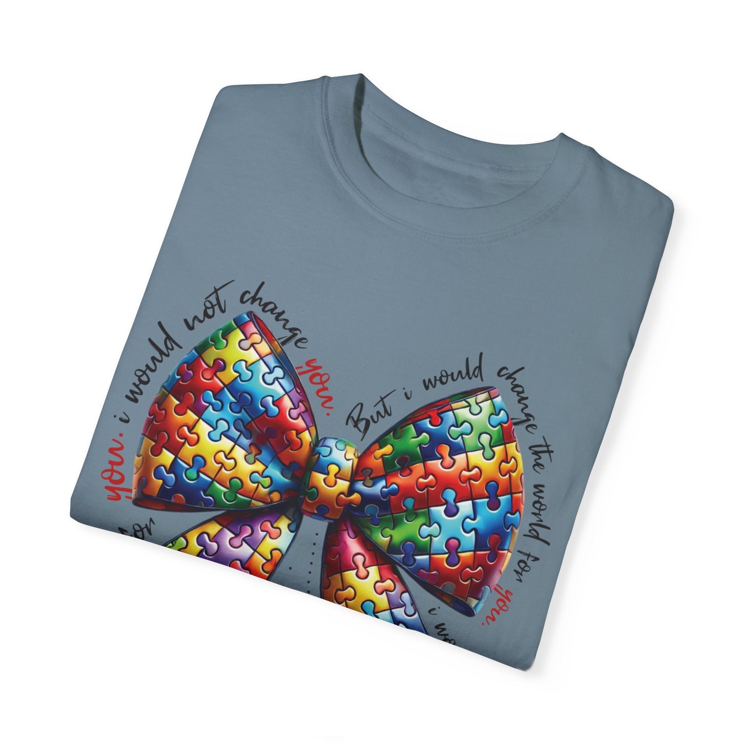 I Would Not Change You But I Would Change The World For You Shirt Autism Awareness Puzzle Bow T-Shirt
