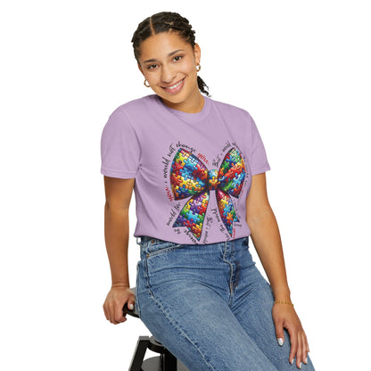 I Would Not Change You But I Would Change The World For You Shirt Autism Awareness Puzzle Bow T-Shirt