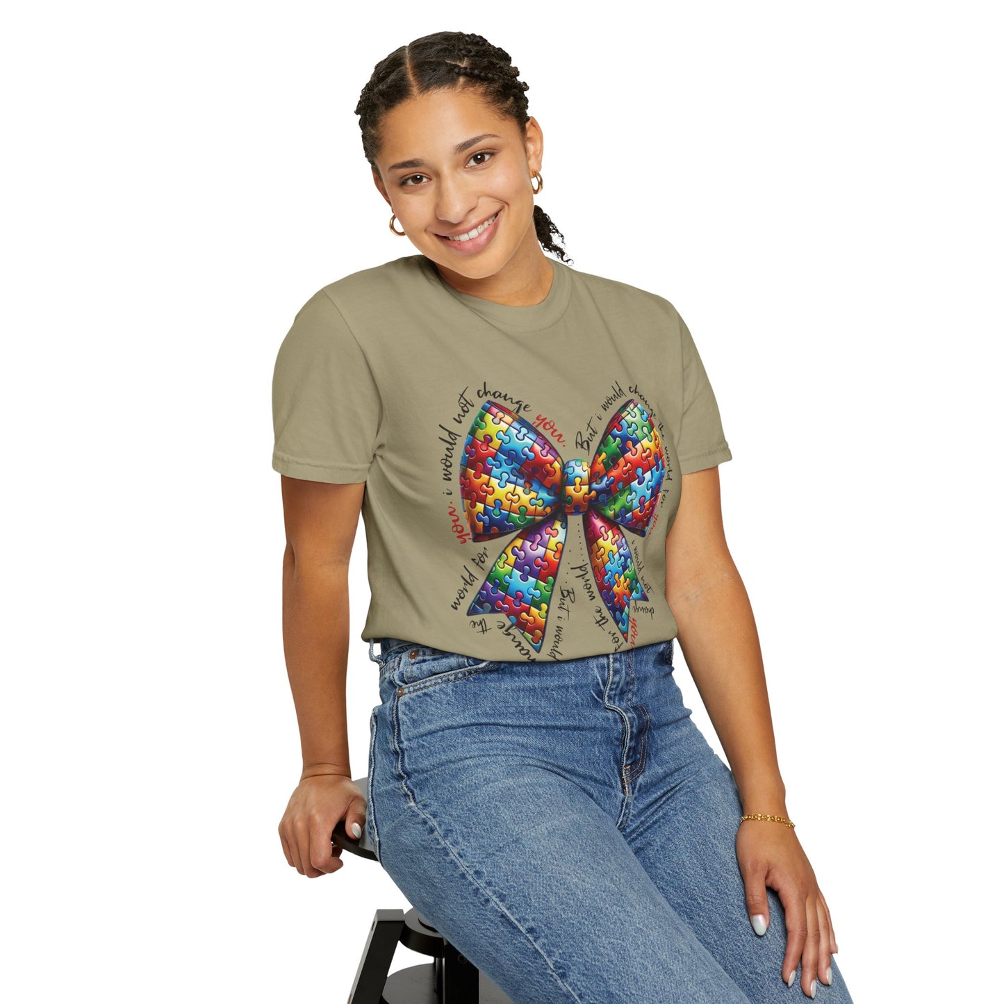 I Would Not Change You But I Would Change The World For You Shirt Autism Awareness Puzzle Bow T-Shirt