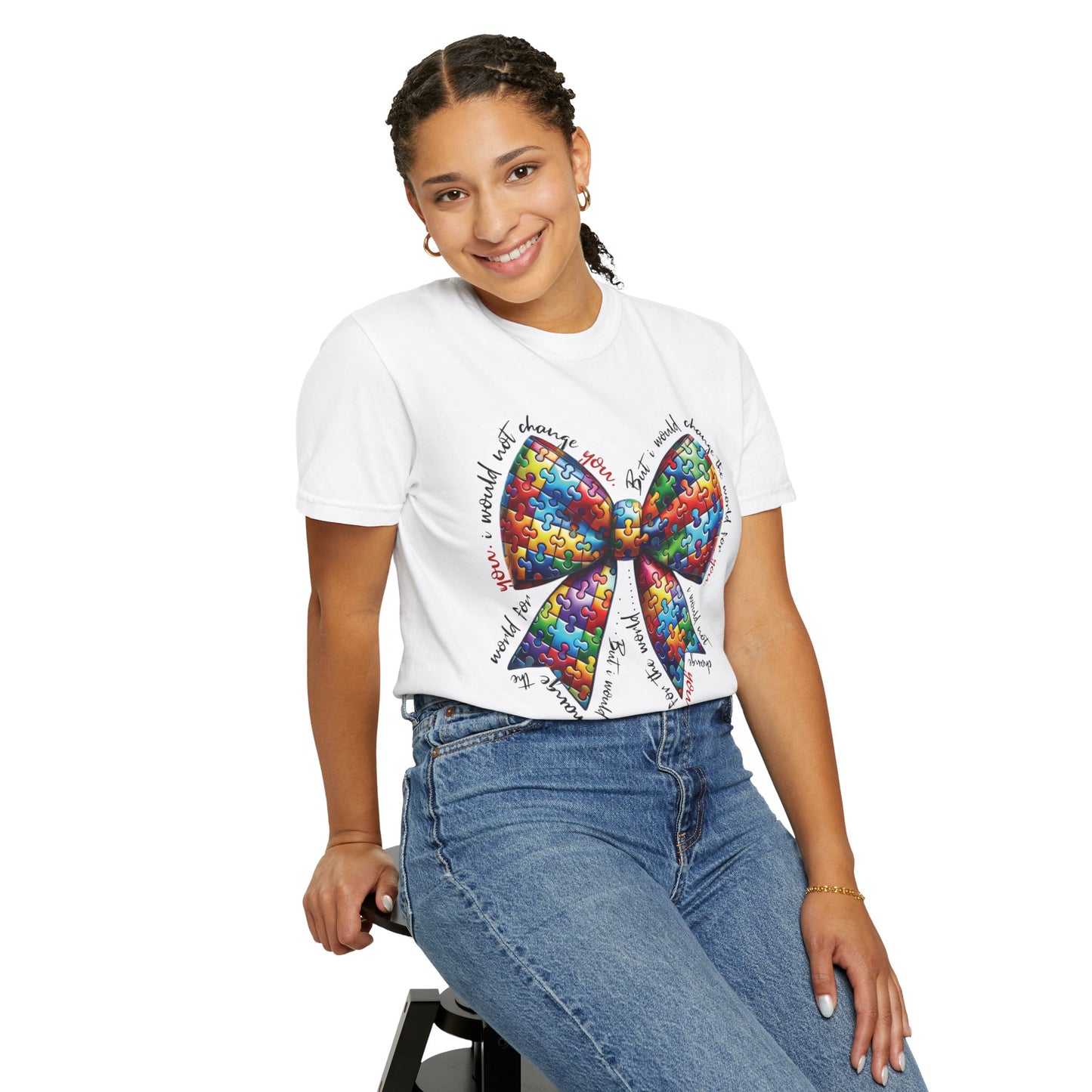 I Would Not Change You But I Would Change The World For You Shirt Autism Awareness Puzzle Bow T-Shirt