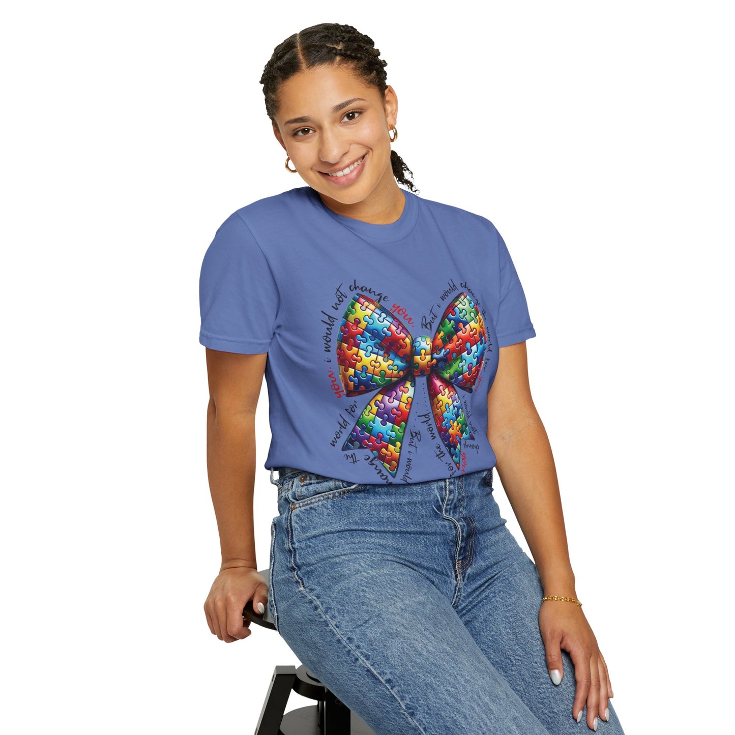 I Would Not Change You But I Would Change The World For You Shirt Autism Awareness Puzzle Bow T-Shirt