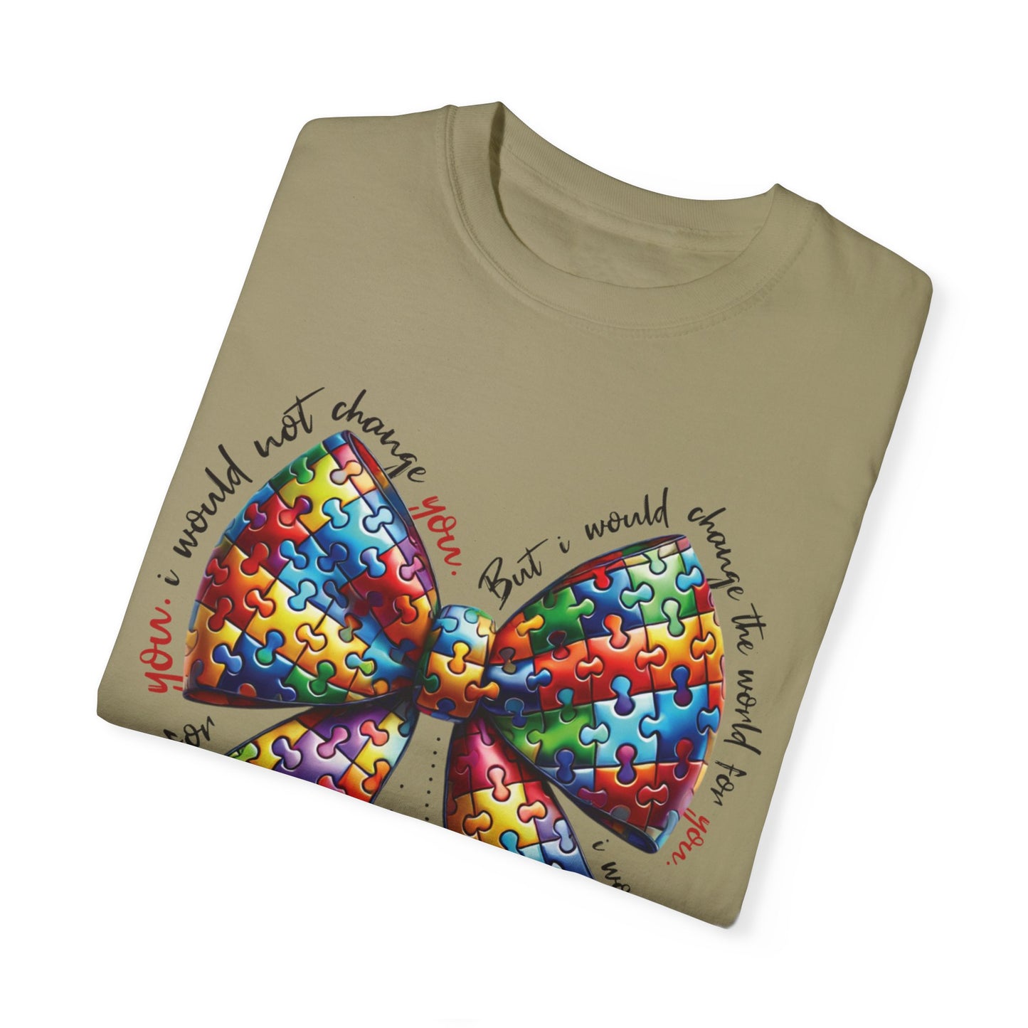I Would Not Change You But I Would Change The World For You Shirt Autism Awareness Puzzle Bow T-Shirt