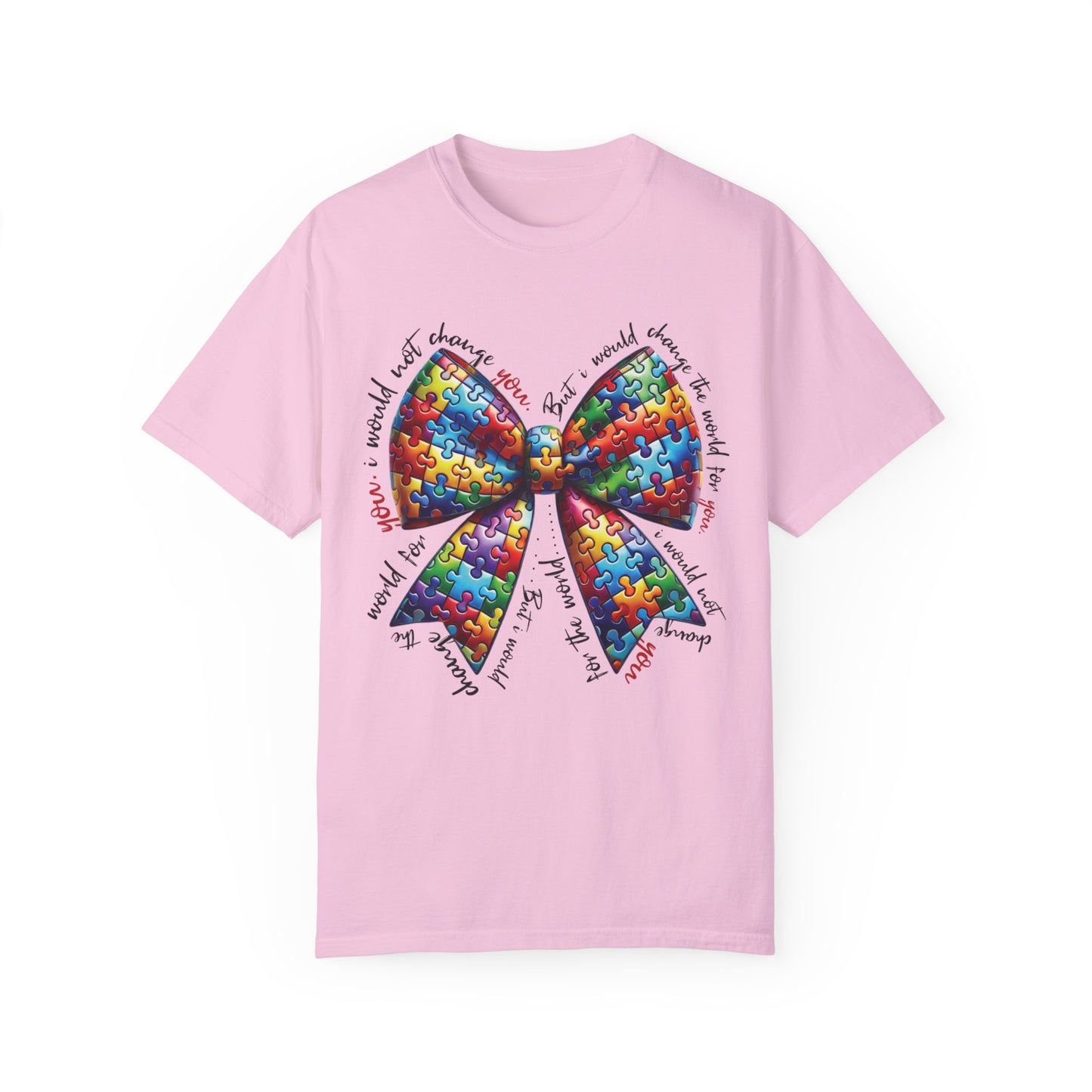 I Would Not Change You But I Would Change The World For You Shirt Autism Awareness Puzzle Bow T-Shirt