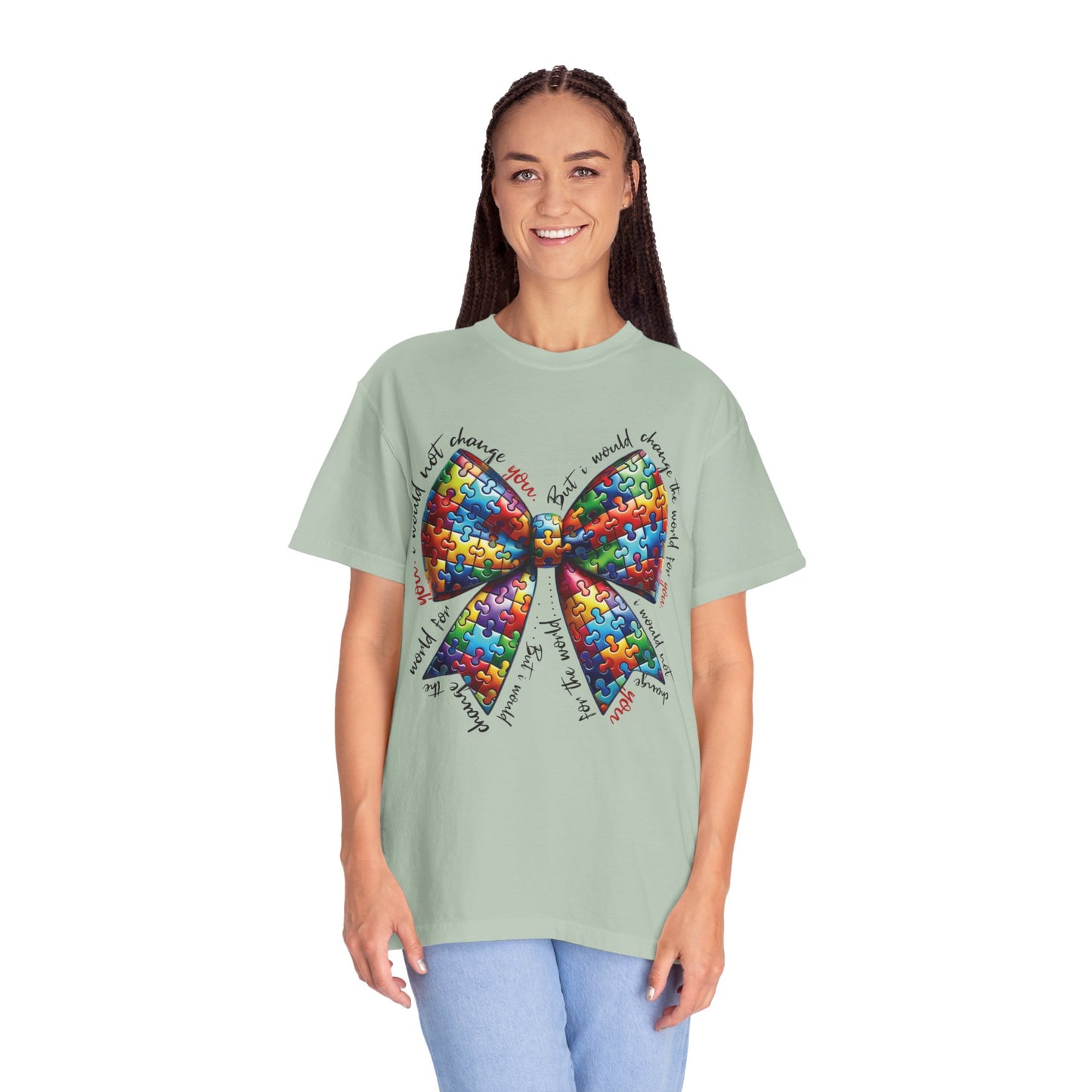 I Would Not Change You But I Would Change The World For You Shirt Autism Awareness Puzzle Bow T-Shirt