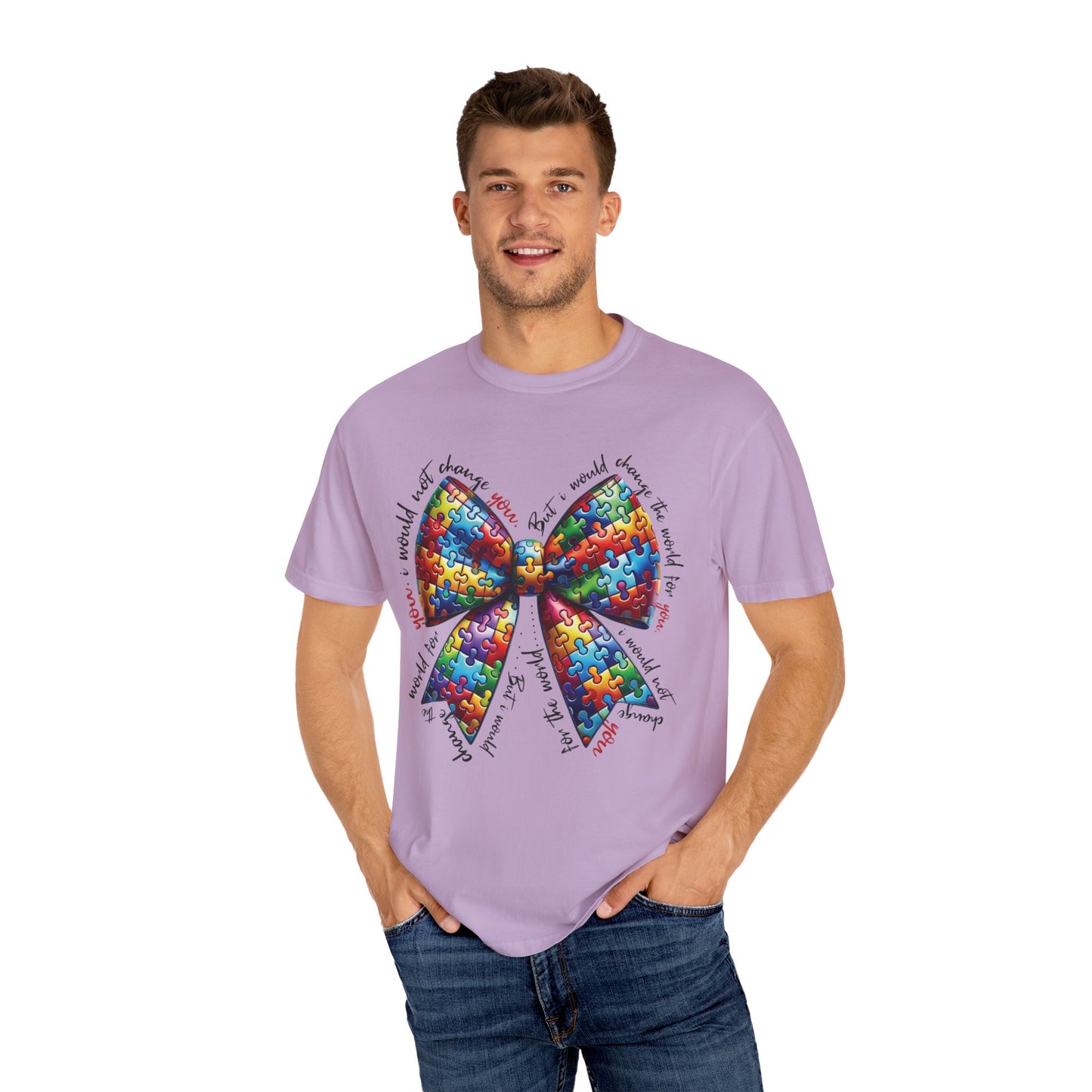 I Would Not Change You But I Would Change The World For You Shirt Autism Awareness Puzzle Bow T-Shirt