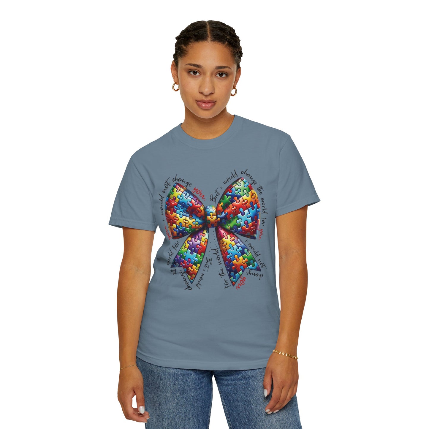 I Would Not Change You But I Would Change The World For You Shirt Autism Awareness Puzzle Bow T-Shirt