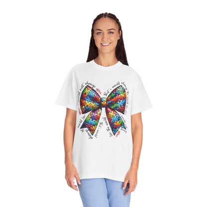 I Would Not Change You But I Would Change The World For You Shirt Autism Awareness Puzzle Bow T-Shirt