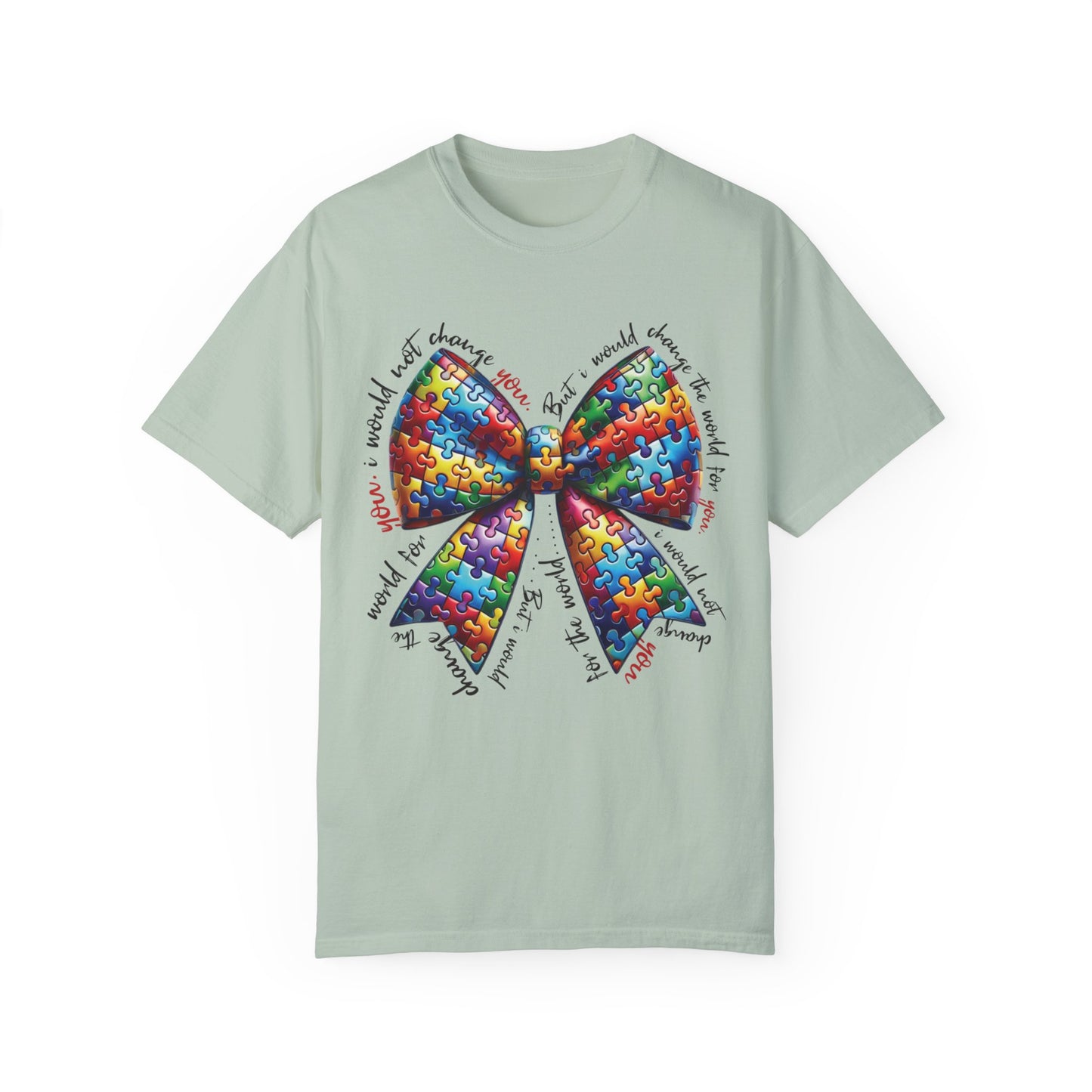 I Would Not Change You But I Would Change The World For You Shirt Autism Awareness Puzzle Bow T-Shirt