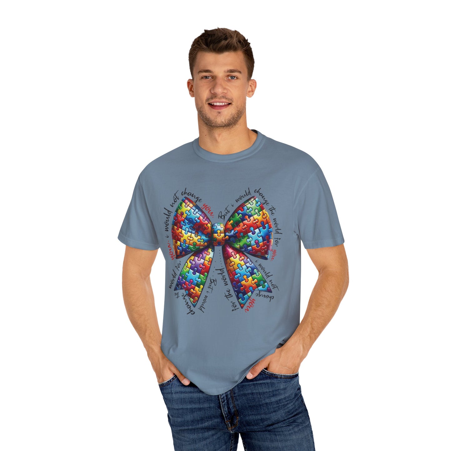 I Would Not Change You But I Would Change The World For You Shirt Autism Awareness Puzzle Bow T-Shirt