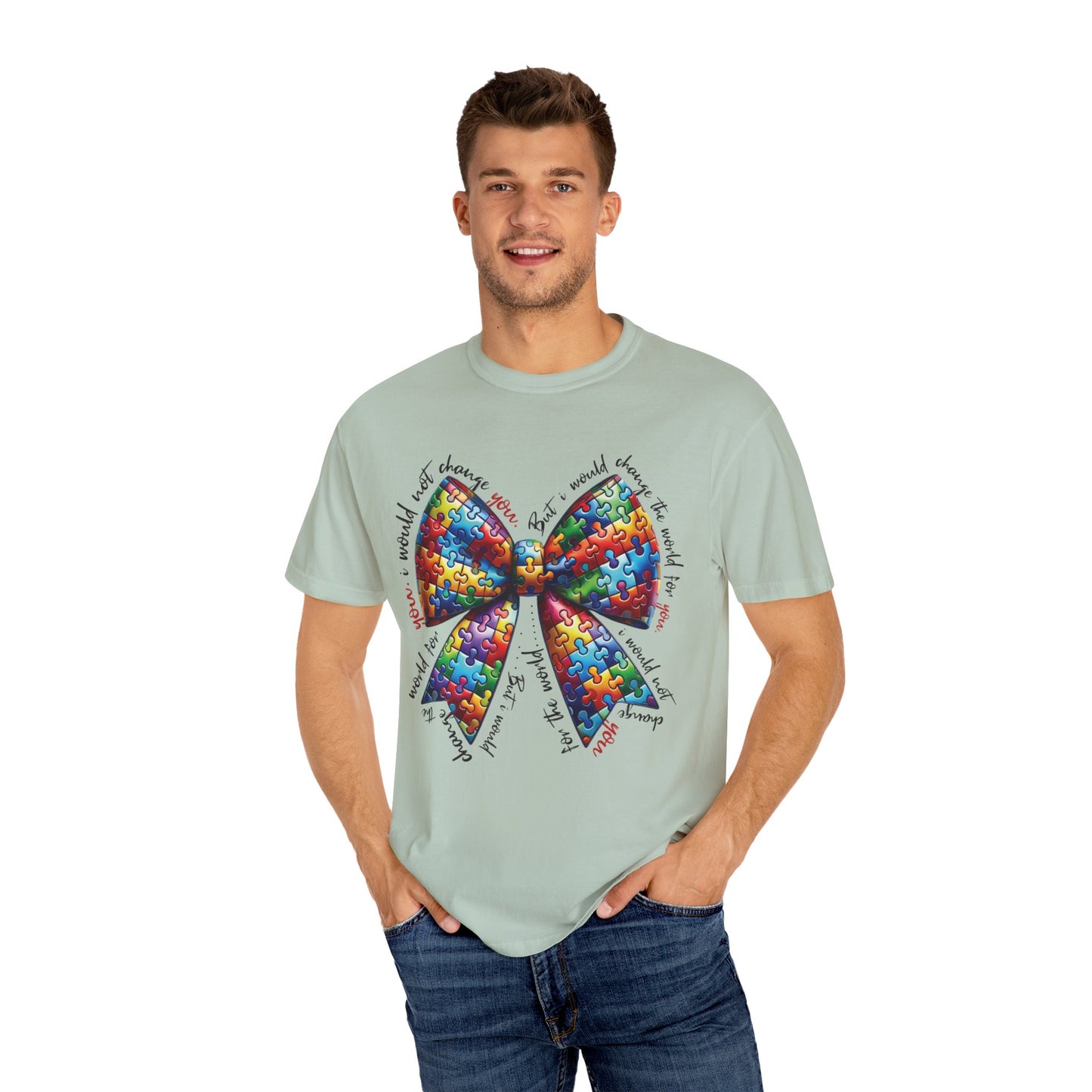 I Would Not Change You But I Would Change The World For You Shirt Autism Awareness Puzzle Bow T-Shirt
