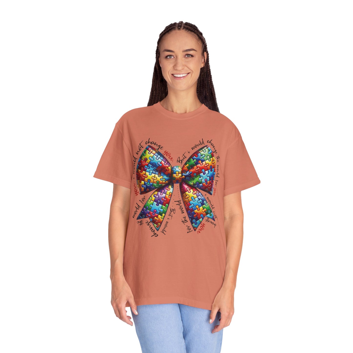 I Would Not Change You But I Would Change The World For You Shirt Autism Awareness Puzzle Bow T-Shirt