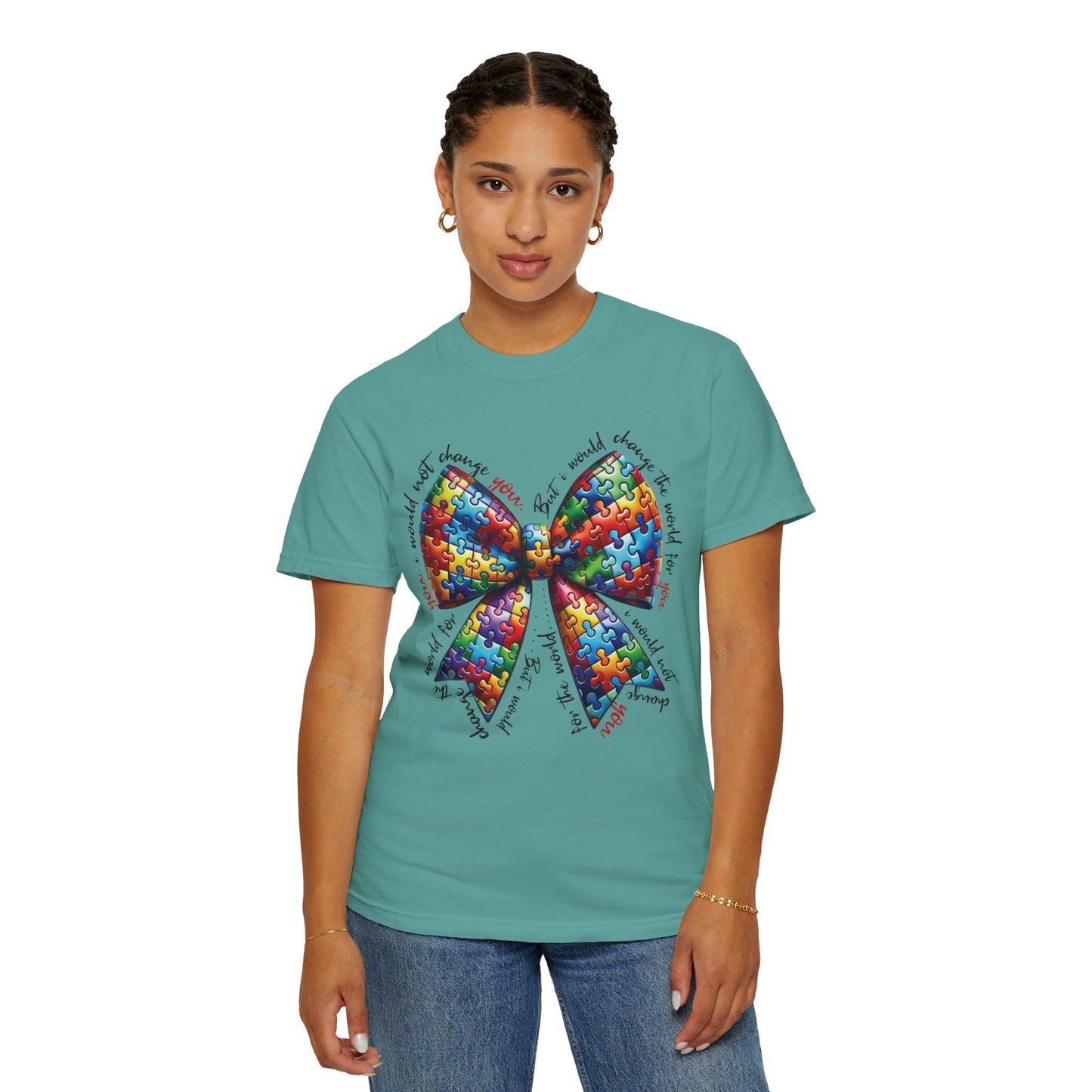 I Would Not Change You But I Would Change The World For You Shirt Autism Awareness Puzzle Bow T-Shirt
