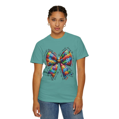 I Would Not Change You But I Would Change The World For You Shirt Autism Awareness Puzzle Bow T-Shirt