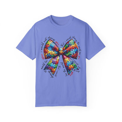 I Would Not Change You But I Would Change The World For You Shirt Autism Awareness Puzzle Bow T-Shirt