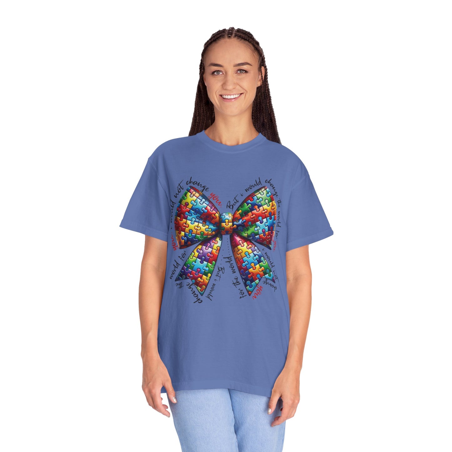 I Would Not Change You But I Would Change The World For You Shirt Autism Awareness Puzzle Bow T-Shirt